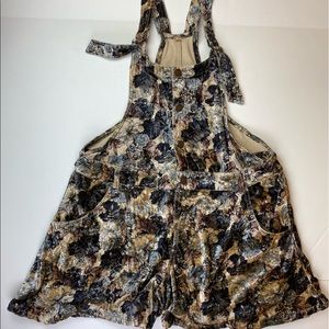 Free People Velvet Print Shorts Overalls